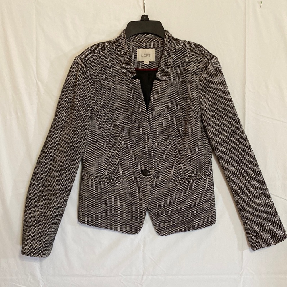 Loft black and white woven blazer - 8